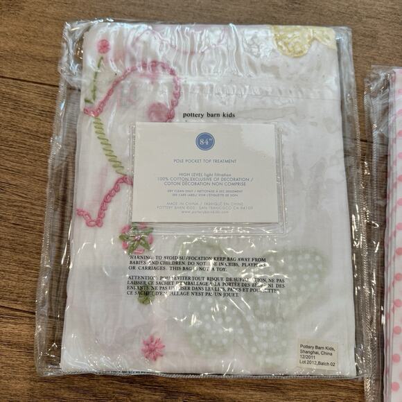 NWT Pottery Barn Curtain‎ Panel Dot Butterfly Pink Green Yellow Sheer 84” Pole - Picture 6 of 7